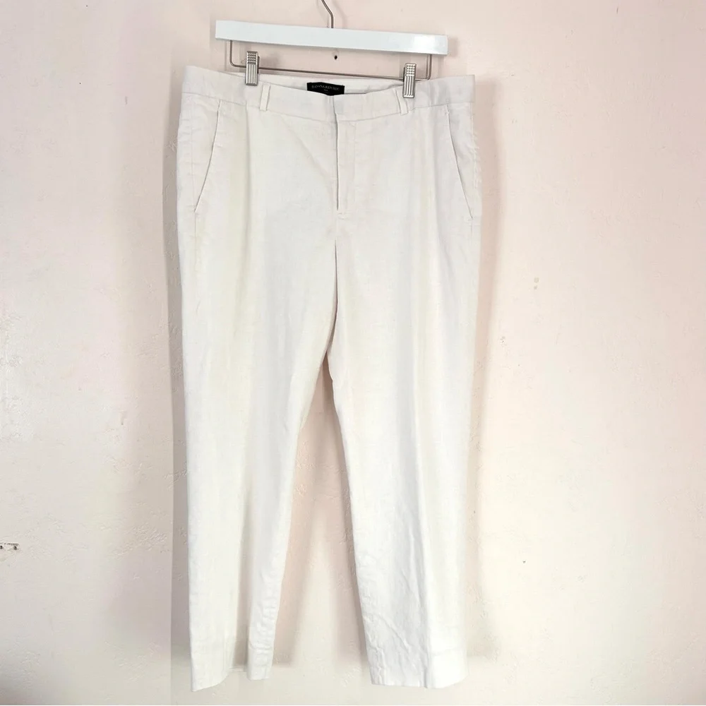 Banana Republic Women’s Avery Linen White Tapered Ankle Pants Size 12 EUC